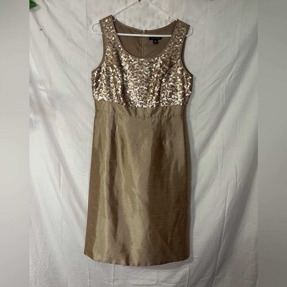 Elegant Gold Sequin Midi Dress Size 10